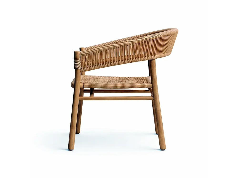 Tempo Style - Set 2 Sedie da Giardino in Legno Teak con Rattan Intrecciato ARUNA | Poltrona Outdoor Ergonomica con Braccioli | 62 x 58 x 77cm