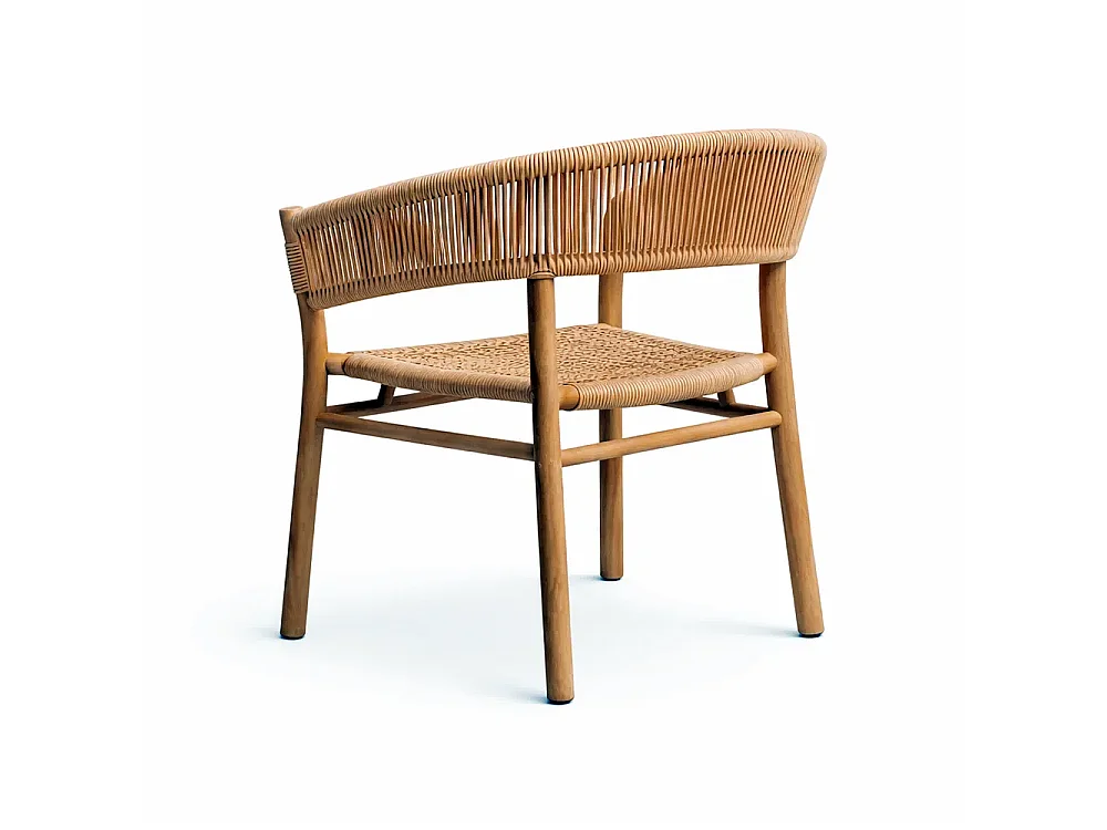 Tempo Style - Set 2 Sedie da Giardino in Legno Teak con Rattan Intrecciato ARUNA | Poltrona Outdoor Ergonomica con Braccioli | 62 x 58 x 77cm