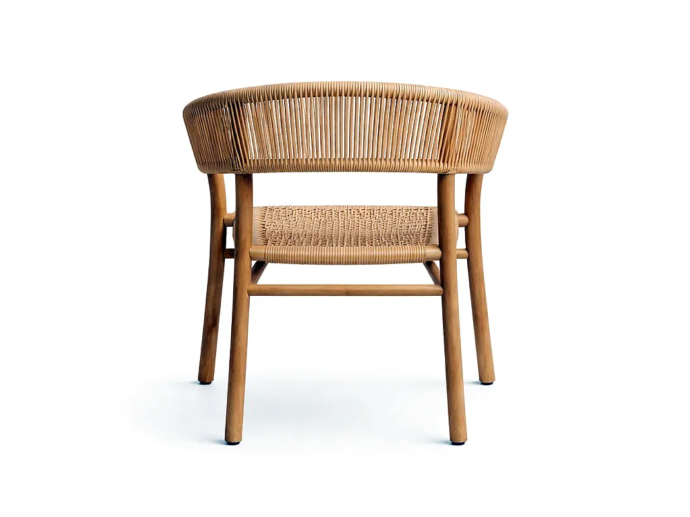 Tempo Style - Set 2 Sedie da Giardino in Legno Teak con Rattan Intrecciato ARUNA | Poltrona Outdoor Ergonomica con Braccioli | 62 x 58 x 77cm