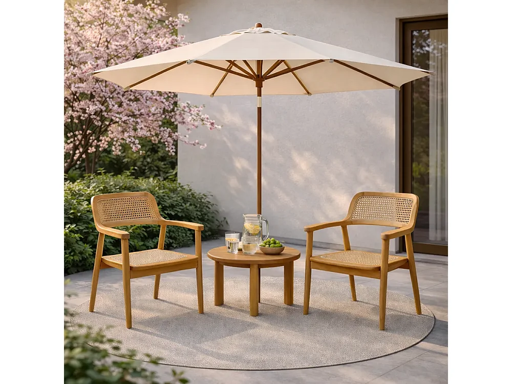 Tempo Style - Set 2 Sedie da Giardino in Legno Teak con Braccioli MALACCA | Seduta e Schienale in Rattan Naturale | 58 x 59 x 83cm