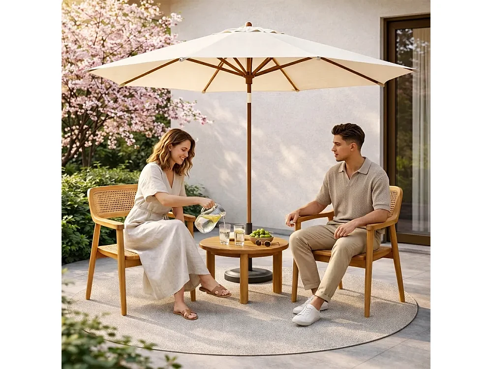 Tempo Style - Set 2 Sedie da Giardino in Legno Teak con Braccioli MALACCA | Seduta e Schienale in Rattan Naturale | 58 x 59 x 83cm