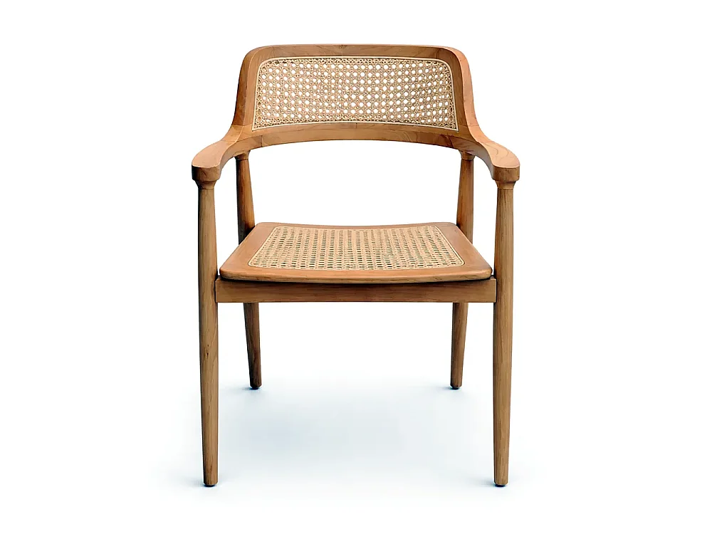 Tempo Style - Set 2 Sedie da Giardino in Legno Teak con Braccioli MALACCA | Seduta e Schienale in Rattan Naturale | 58 x 59 x 83cm