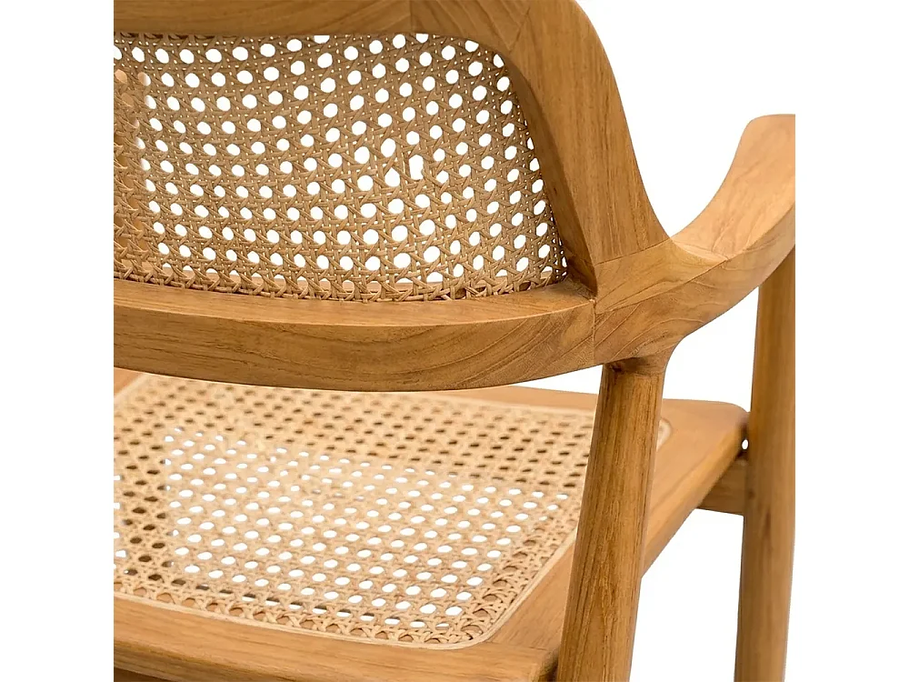 Tempo Style - Set 2 Sedie da Giardino in Legno Teak con Braccioli MALACCA | Seduta e Schienale in Rattan Naturale | 58 x 59 x 83cm