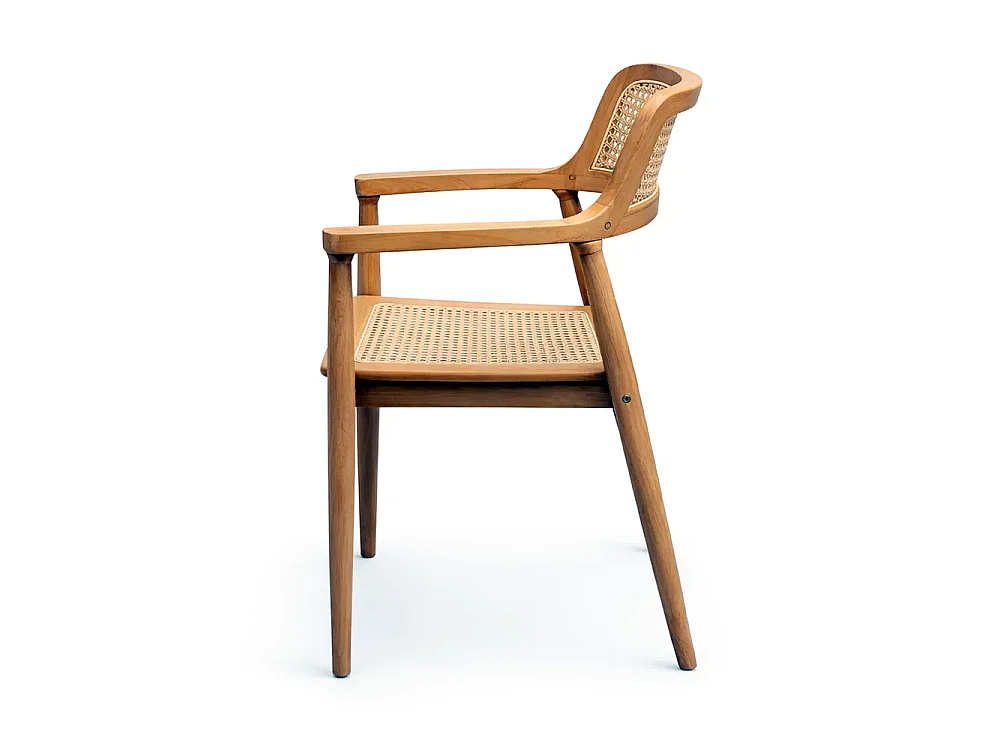 Tempo Style - Set 2 Sedie da Giardino in Legno Teak con Braccioli MALACCA | Seduta e Schienale in Rattan Naturale | 58 x 59 x 83cm