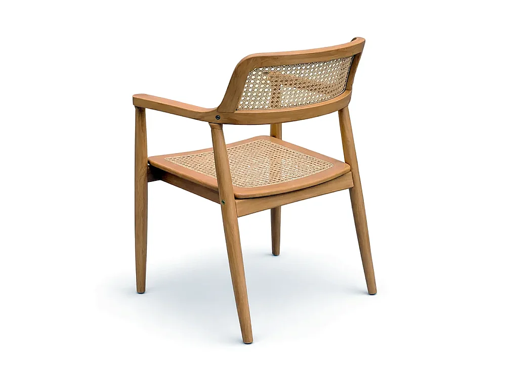 Tempo Style - Set 2 Sedie da Giardino in Legno Teak con Braccioli MALACCA | Seduta e Schienale in Rattan Naturale | 58 x 59 x 83cm