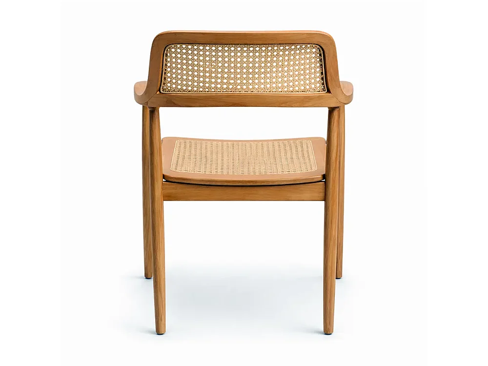 Tempo Style - Set 2 Sedie da Giardino in Legno Teak con Braccioli MALACCA | Seduta e Schienale in Rattan Naturale | 58 x 59 x 83cm