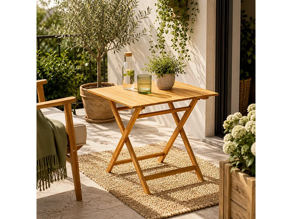 Tempo Style - Tavolo Pieghevole 80×80 cm in Teak per Esterno Burraco