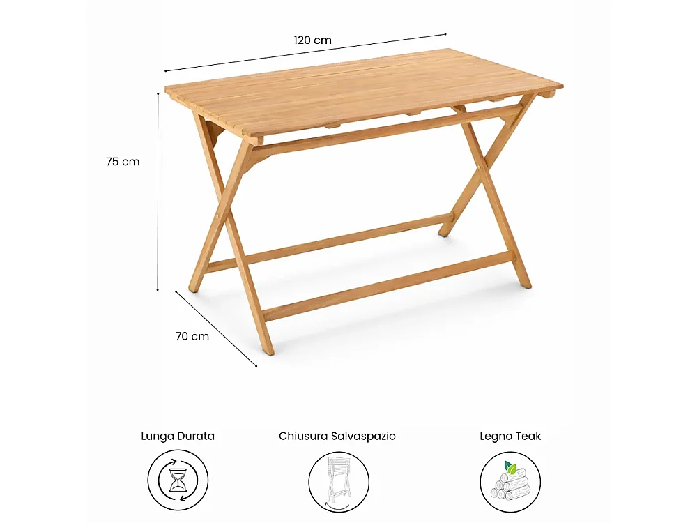 Tempo Style - Tavolo Pieghevole da Giardino in Legno Teak Massello Rettangolare – Banchetto