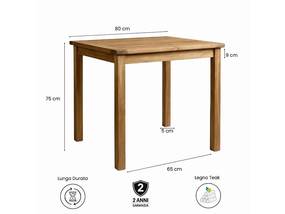 Tempo Style - Tavolo Quadrato 80×80 cm da Giardino in Teak Bistrot
