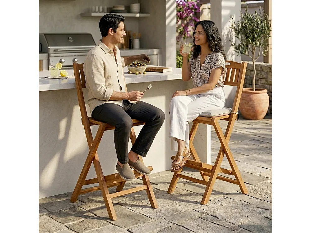 Tempo Style - Set di 2 Sgabelli pieghevoli da esterno in Legno Teak