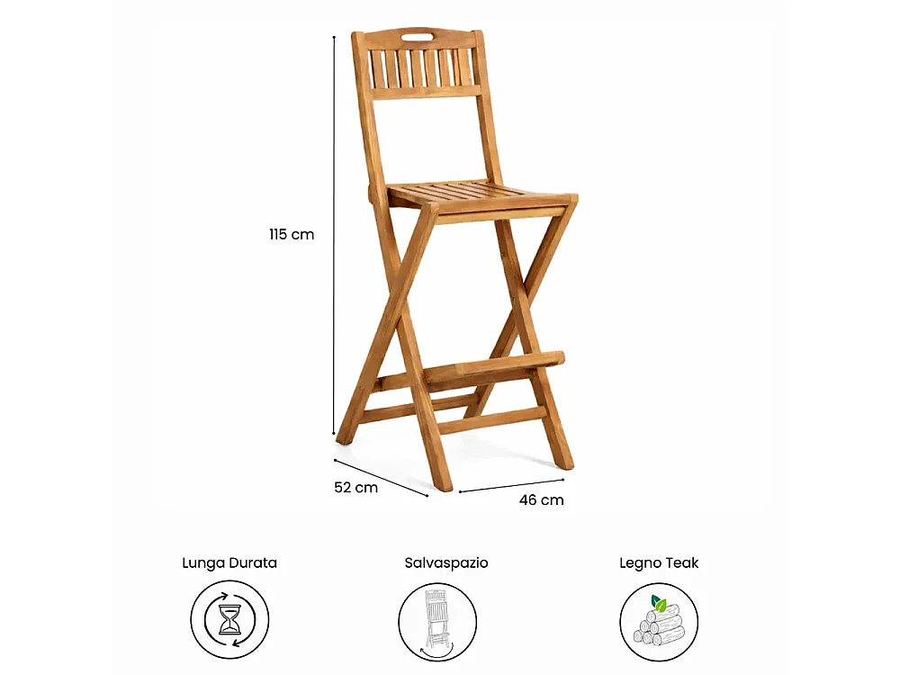 Tempo Style - Set di 2 Sgabelli pieghevoli da esterno in Legno Teak