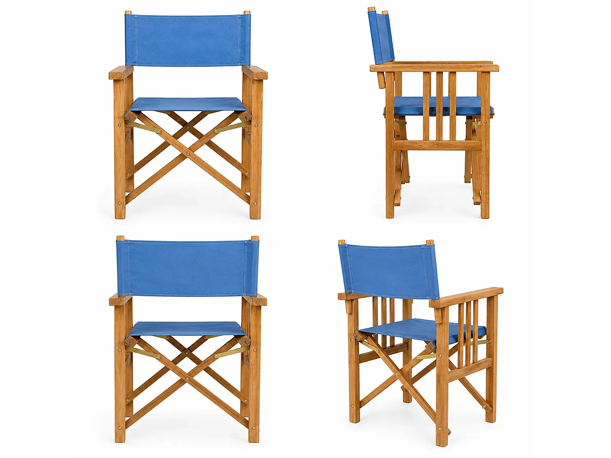 Tempo Style - Sedia Regista pieghevole Cannes in Legno Teak e Tela Azzurra