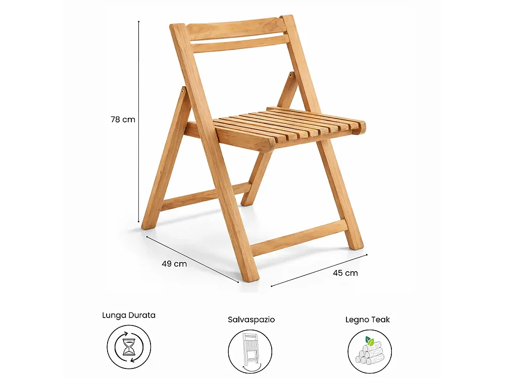 Tempo Style - Set di 2 Sedie Pieghevoli in Legno Teak – Silla