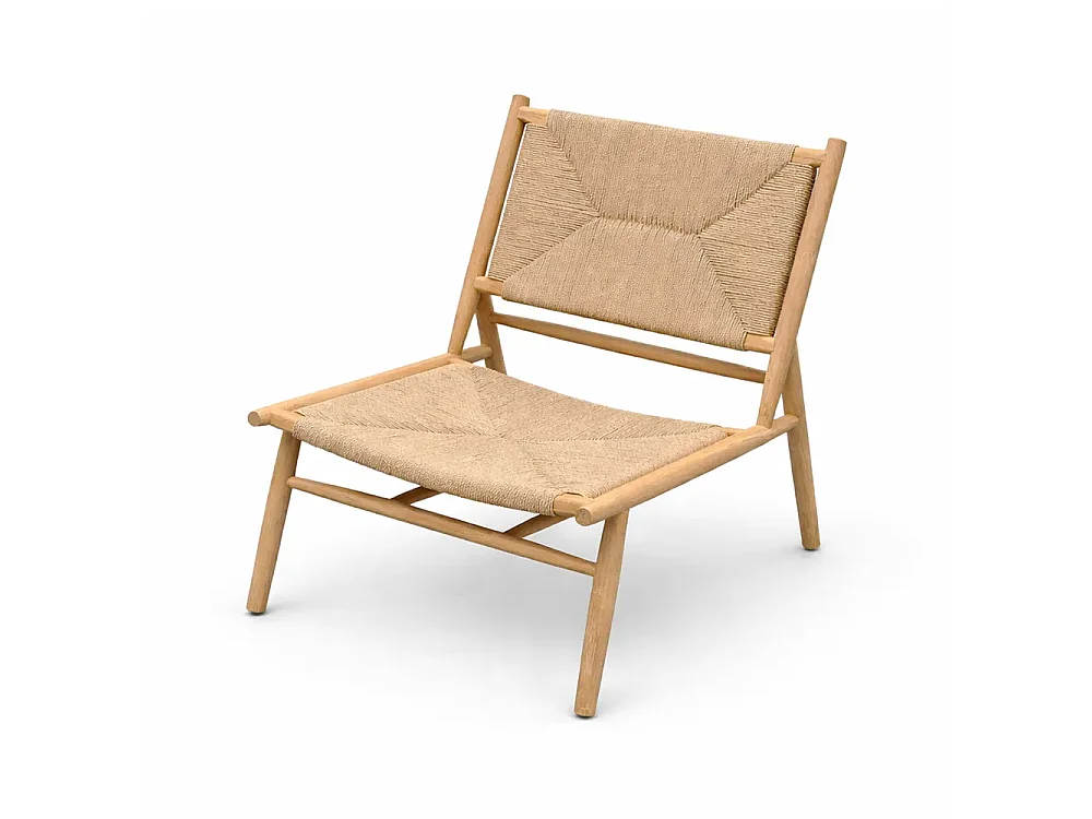 Tempo Style - Sedia da Giardino in Legno Teak KORA | Poltrona Outdoor con Intreccio in Corda | Sedia da Esterno per Terrazzo e Giardino | 85x55x56 cm