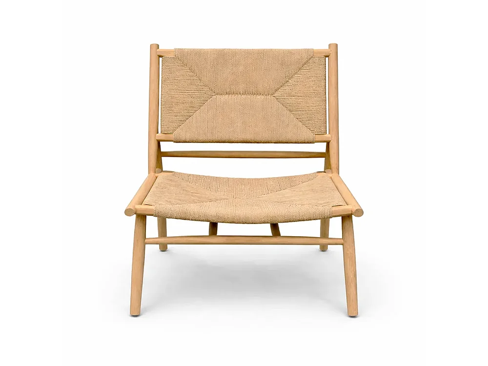 Tempo Style - Sedia da Giardino in Legno Teak KORA | Poltrona Outdoor con Intreccio in Corda | Sedia da Esterno per Terrazzo e Giardino | 85x55x56 cm