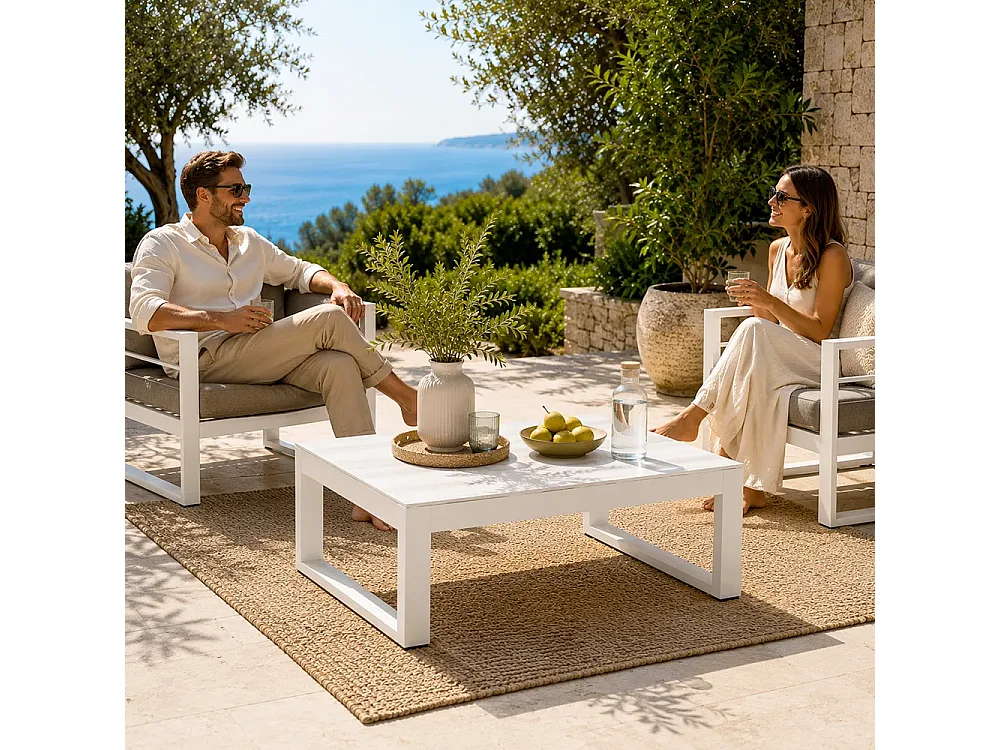 Tempo Style - Due Poltrone e Tavolino Leros Grigio/Bianco