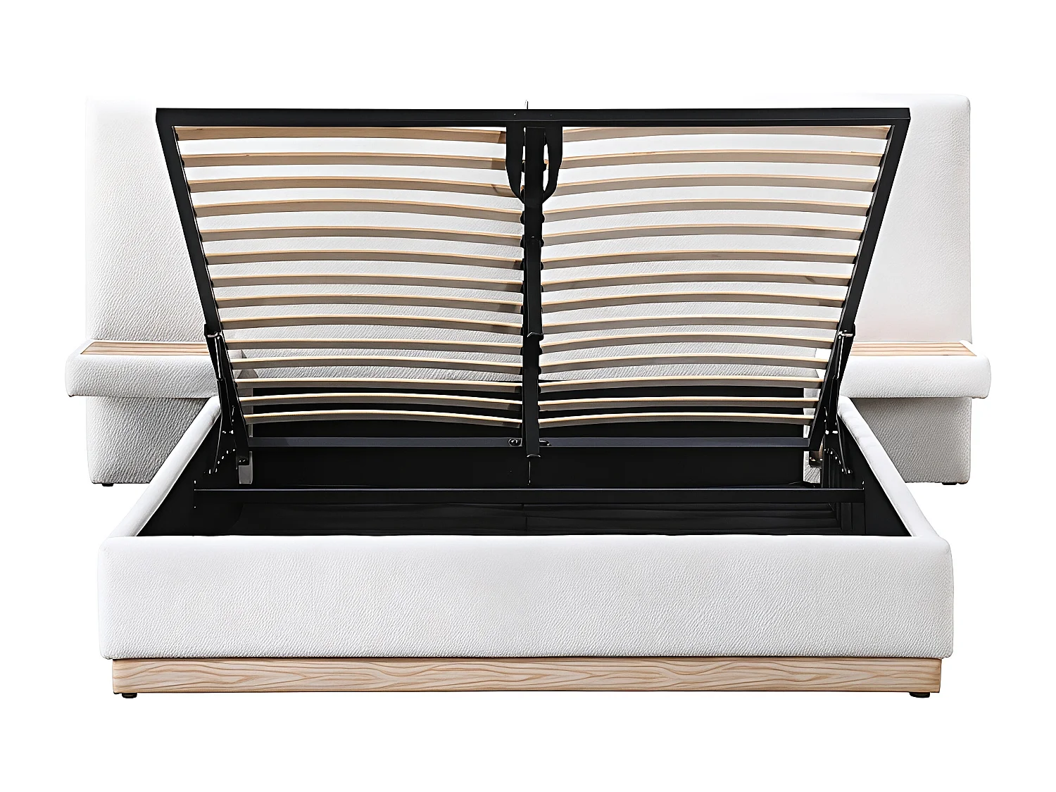 Letto con contenitore con comodini 160 x 200 cm - Tessuto Testurizzato - Beige + Materasso - MORIVALO di Maison Céphy