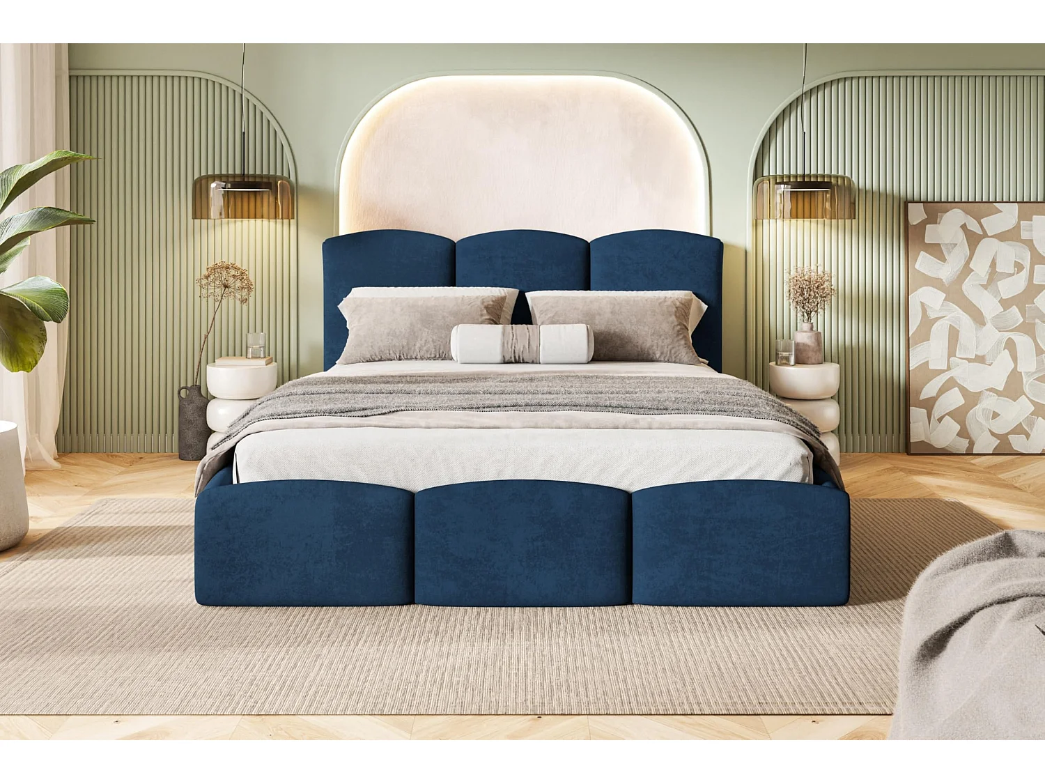 Lit 120x200 - Lit Coffre de Rangement Moderne - Cadre en Bois - Tissu Kronos Lisse - Collection Zoya - Bleu
