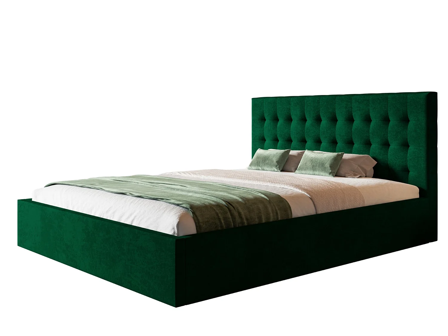 Lit 120x200 - Lit Coffre de Rangement Moderne - Cadre en Métal - Tissu lisse kronos - Collection Rio, Vert