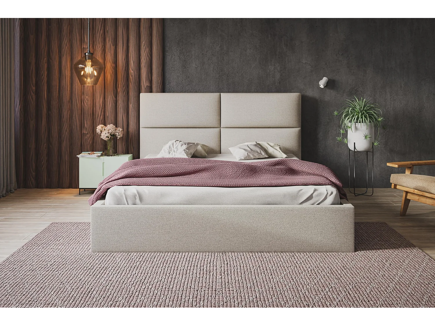 Lit 120x200 - Lit Coffre de Rangement Moderne - Cadre en Métal - Tissu Malmo Èlégant - Collection Lizbona - Beige