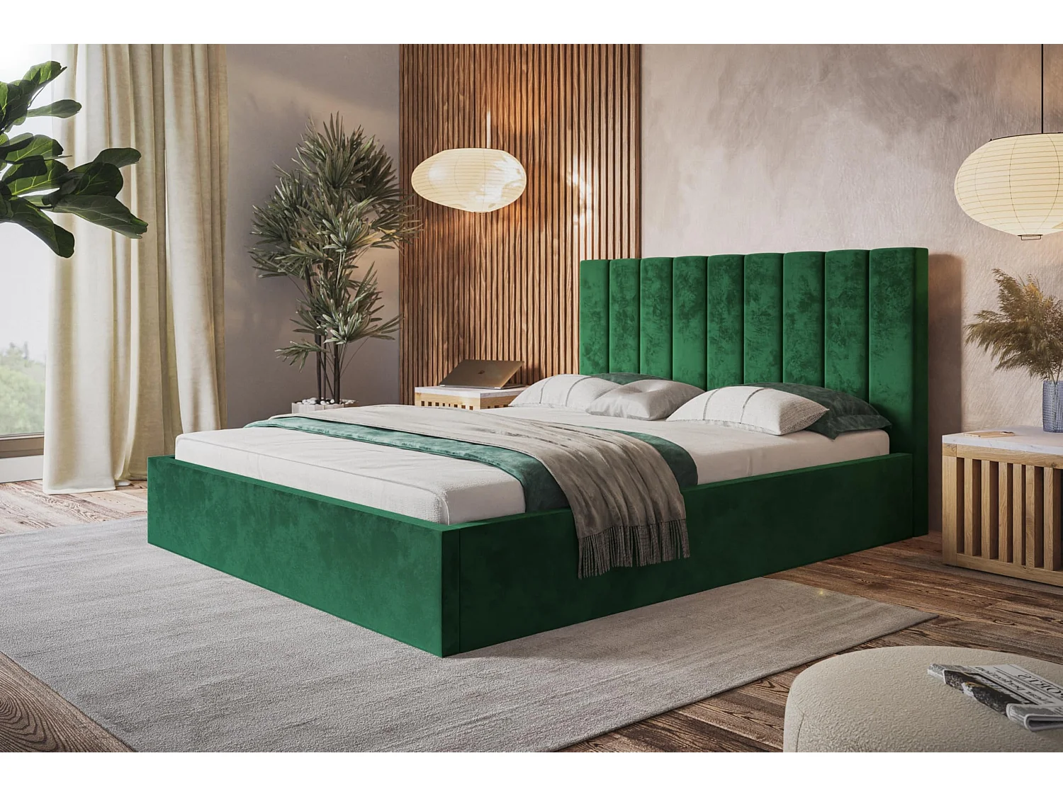 Lit 120x200 - Lit Coffre de Rangement Moderne - Cadre en Bois - Modern Betten Kronos Lisse -Collection Sapporo - Vert