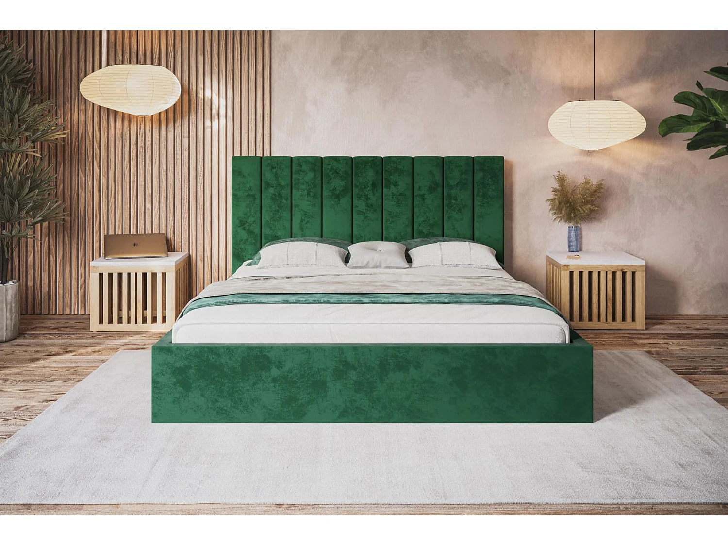 Lit 140x200 - Lit Coffre de Rangement Moderne - Cadre en Bois - Modern Betten Kronos Lisse -Collection Sapporo - Vert