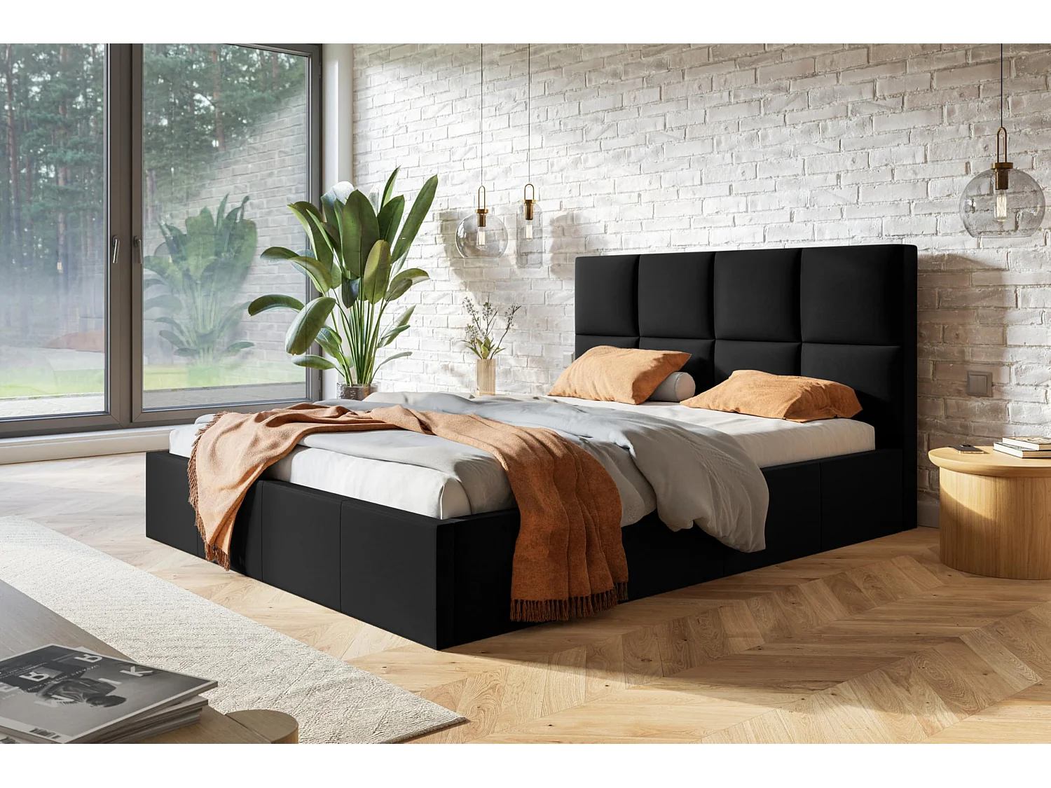 Lit 120x200 - Lit Coffre de Rangement Moderne - Cadre en Métal - Tissu Jasmin doux - Collection Roma, Noir