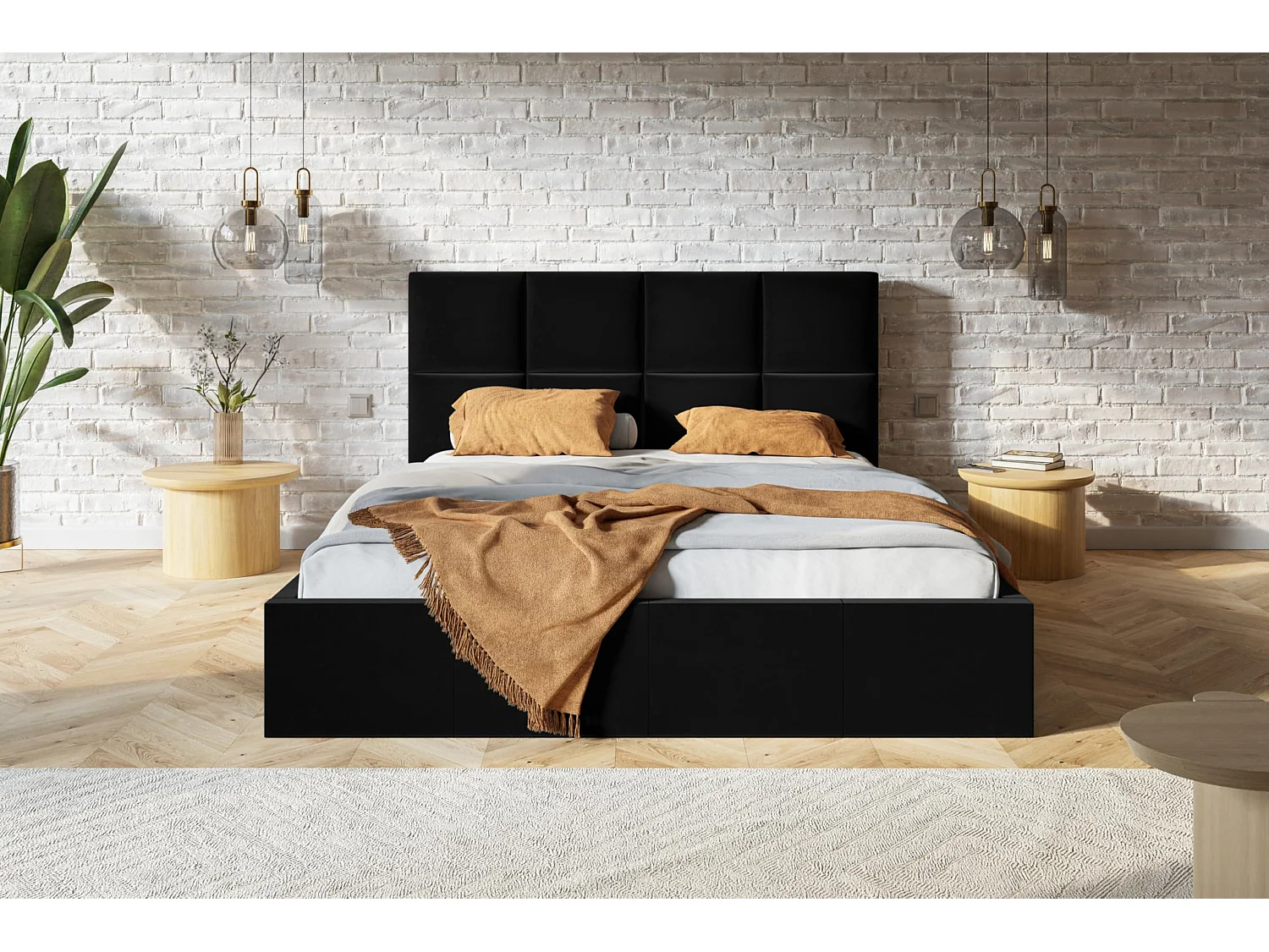 Lit 120x200 - Lit Coffre de Rangement Moderne - Cadre en Métal - Tissu Jasmin doux - Collection Roma, Noir