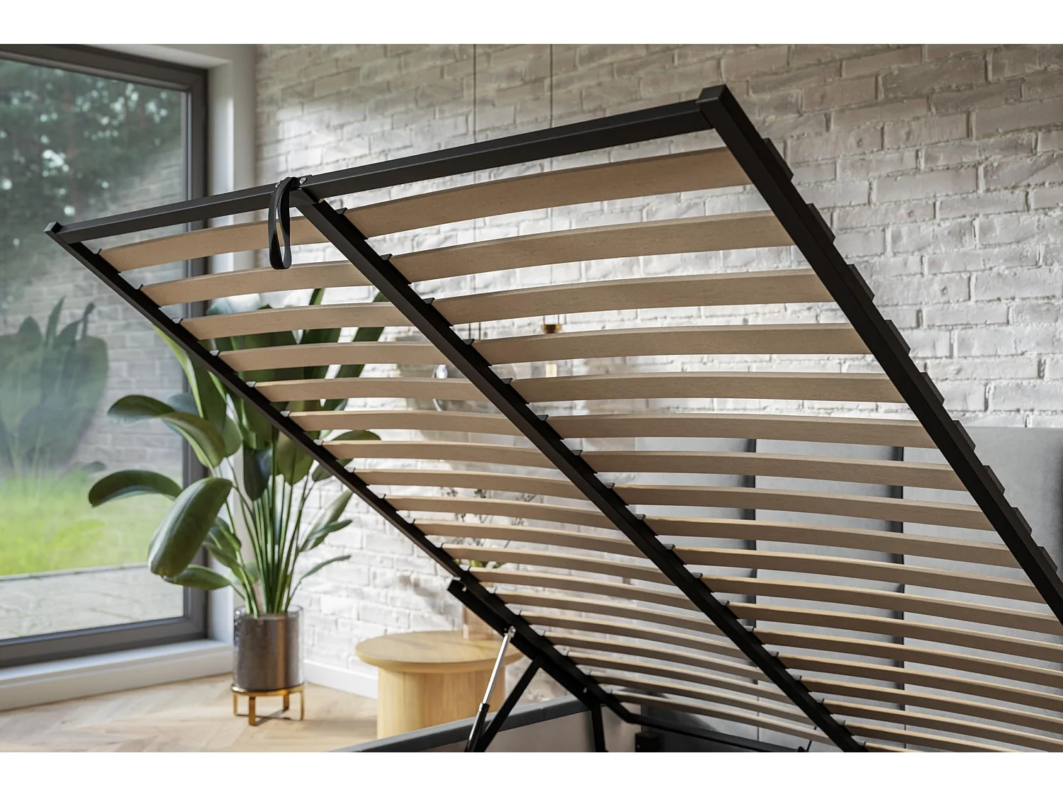 Lit 120x200 - Lit Coffre de Rangement Moderne - Cadre en Métal - Tissu Jasmin doux - Collection Roma, Noir
