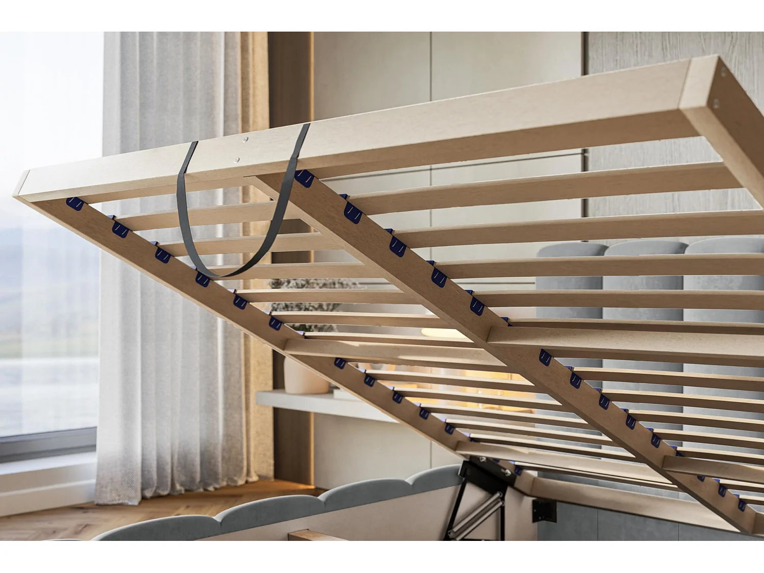 Lit 120x200 - Lit Coffre de Rangement Moderne - Cadre en Bois - Modern Betten Velours Amor -Collection Lucy - Beige