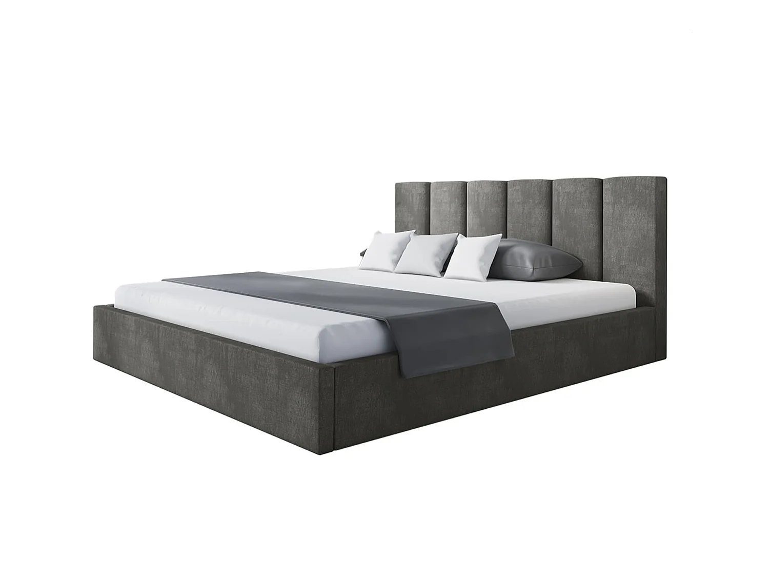 Lit 120x200 - Lit Coffre de Rangement Moderne - Cadre en Métal - Tissu Jasmin doux - Collection Tokio - Gris Foncé