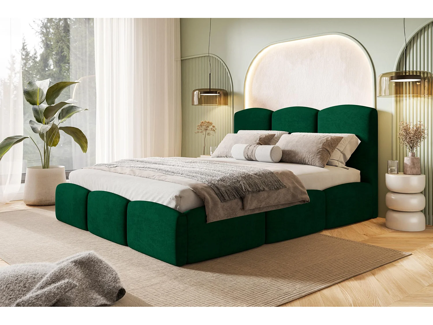 Lit 120x200 - Lit Coffre de Rangement Moderne - Cadre en Métal - Tissu Kronos Lisse - Collection Zoya - Vert