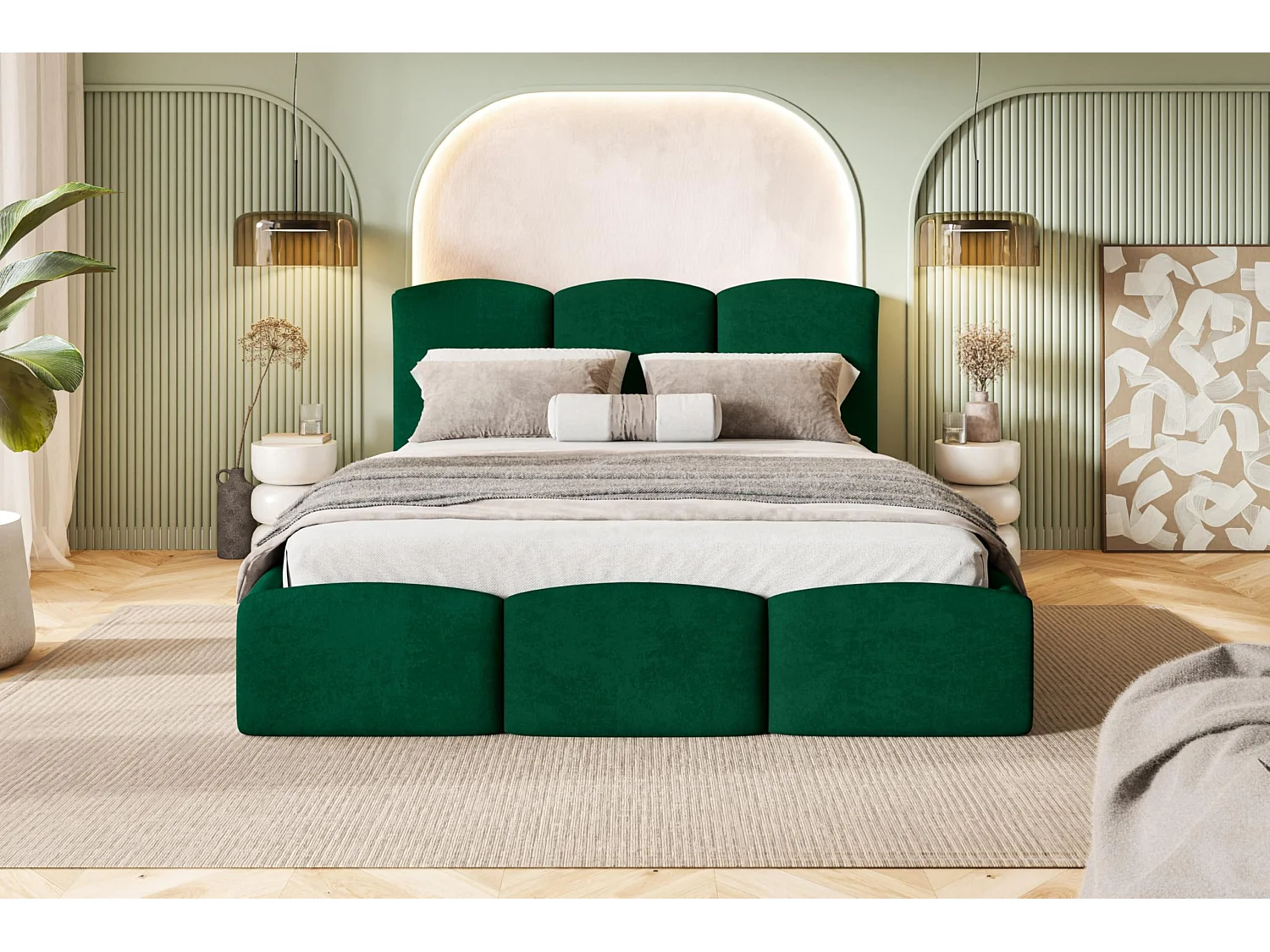 Lit 120x200 - Lit Coffre de Rangement Moderne - Cadre en Métal - Tissu Kronos Lisse - Collection Zoya - Vert