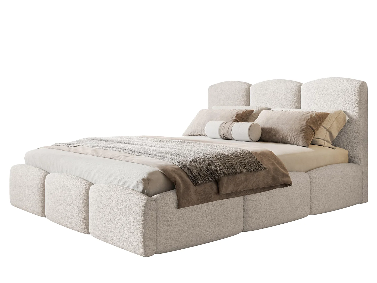 Lit 120x200 - Lit Coffre de Rangement Moderne - Cadre en Métal - Tissu Élégant Catch Me - Collection Zoya - Blanc