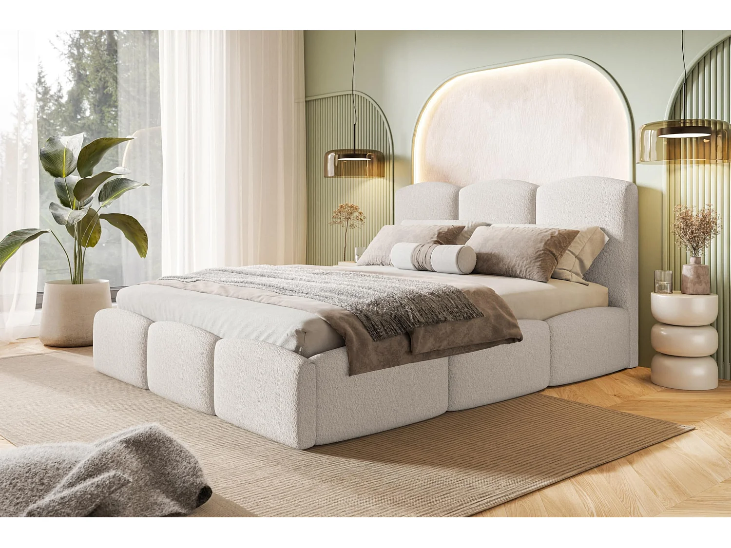 Lit 120x200 - Lit Coffre de Rangement Moderne - Cadre en Métal - Tissu Élégant Catch Me - Collection Zoya - Blanc