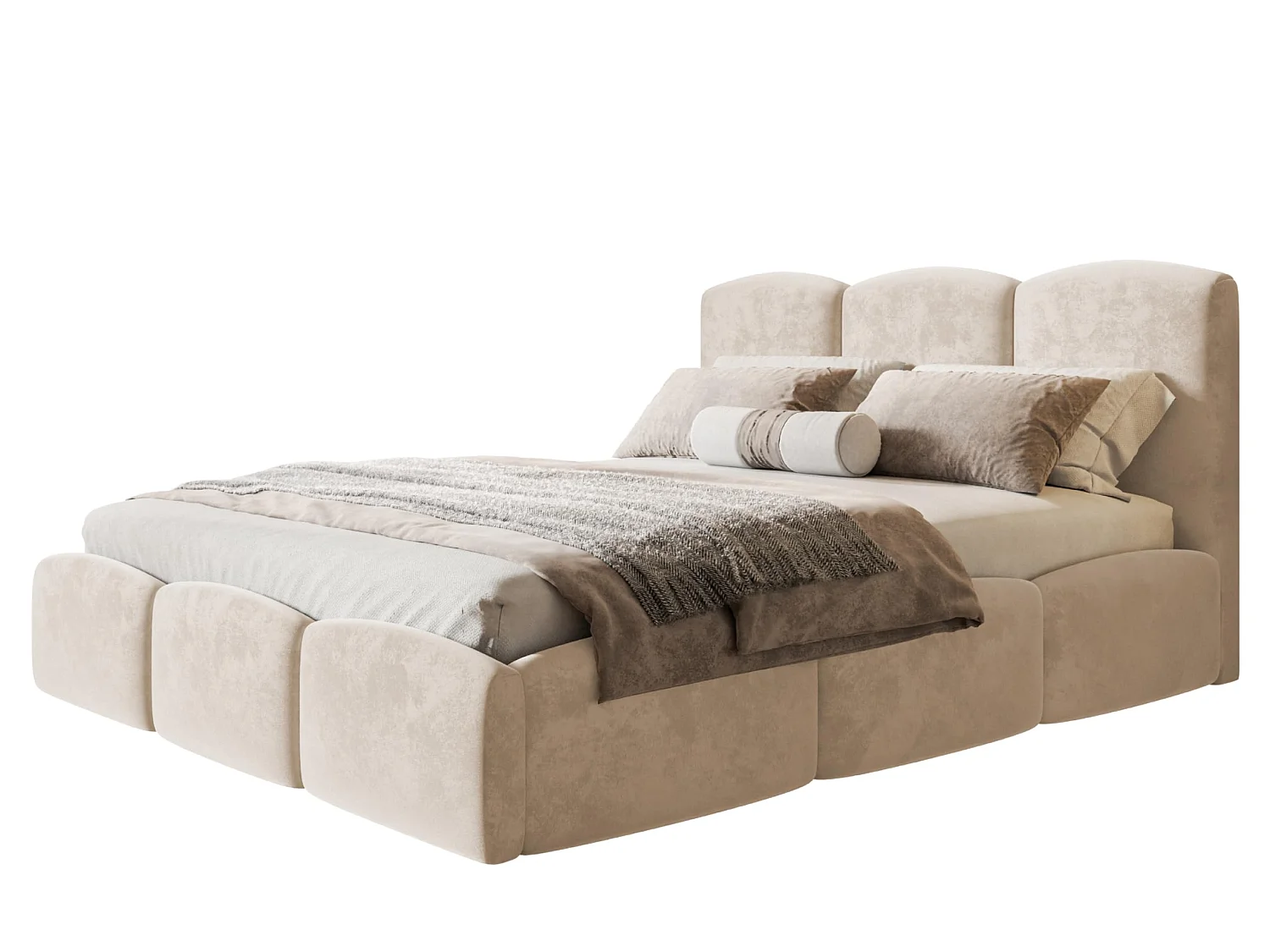 Lit 140x200 - Lit Coffre de Rangement Moderne - Cadre en Bois - Tissu Jasmin Doux - Collection Zoya - Beige