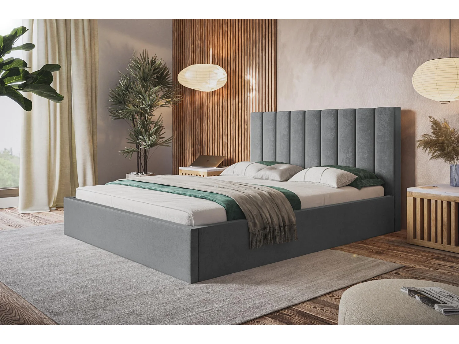 Lit 120x200 - Lit Coffre de Rangement Moderne - Cadre en Métal - Modern Betten Jasmin doux - Collection Sapporo - Gris