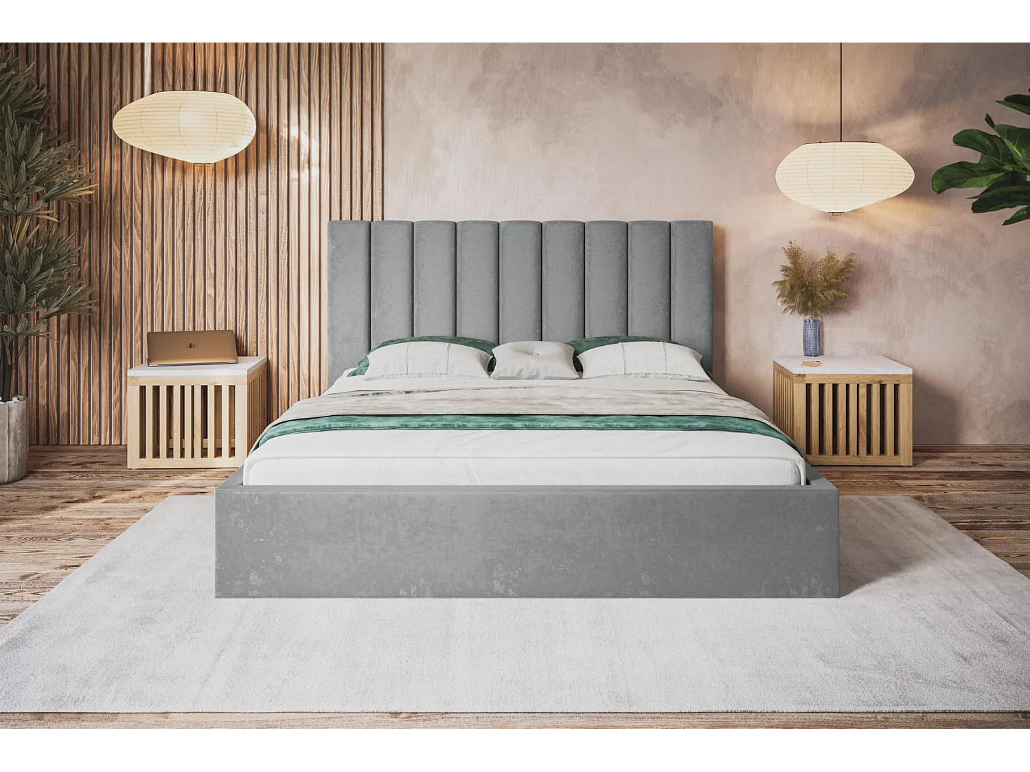 Lit 120x200 - Lit Coffre de Rangement Moderne - Cadre en Métal - Modern Betten Jasmin doux - Collection Sapporo - Gris