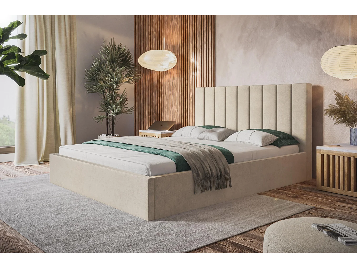 Lit 120x200 - Lit Coffre de Rangement Moderne - Cadre en Métal - Modern Betten Jasmin doux - Collection Sapporo - Beige