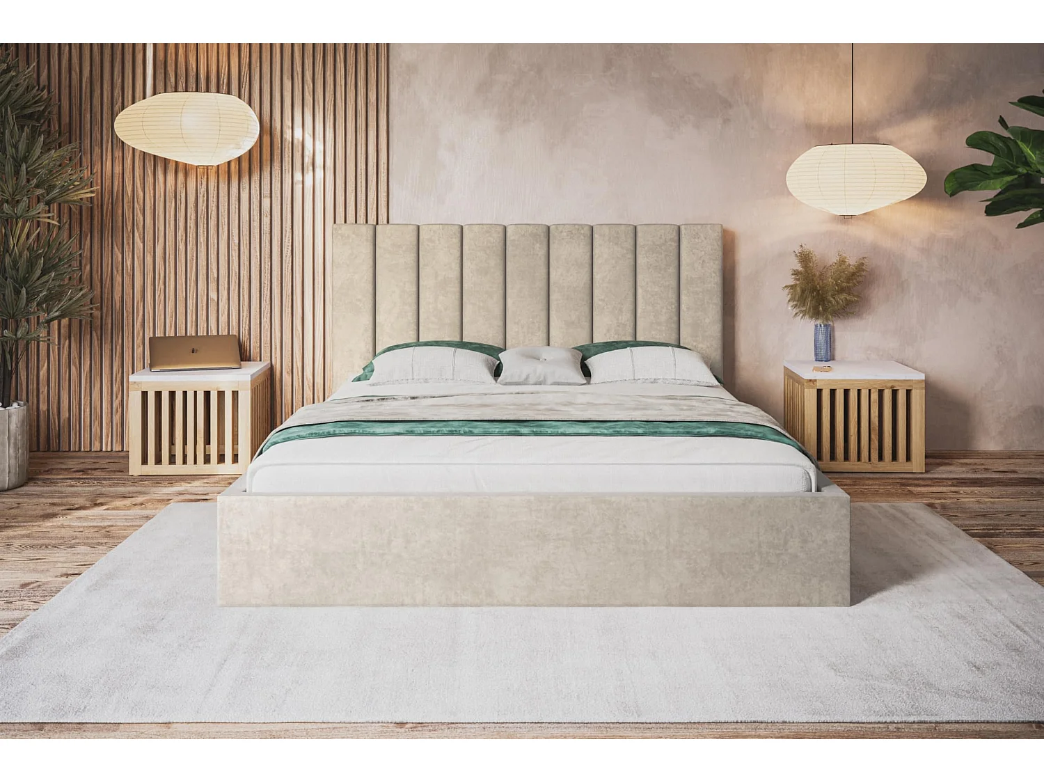 Lit 120x200 - Lit Coffre de Rangement Moderne - Cadre en Métal - Modern Betten Jasmin doux - Collection Sapporo - Beige