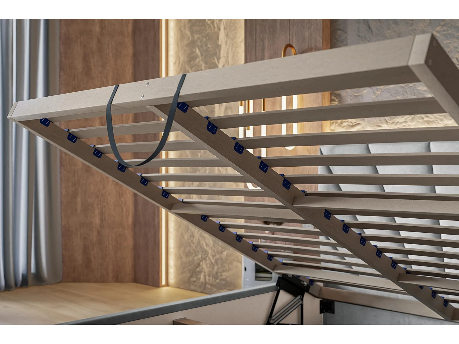 Lit 120x200 - Lit Coffre de Rangement Moderne - Cadre en Bois - Tissu lisse kronos - Collection Denver, Bleu