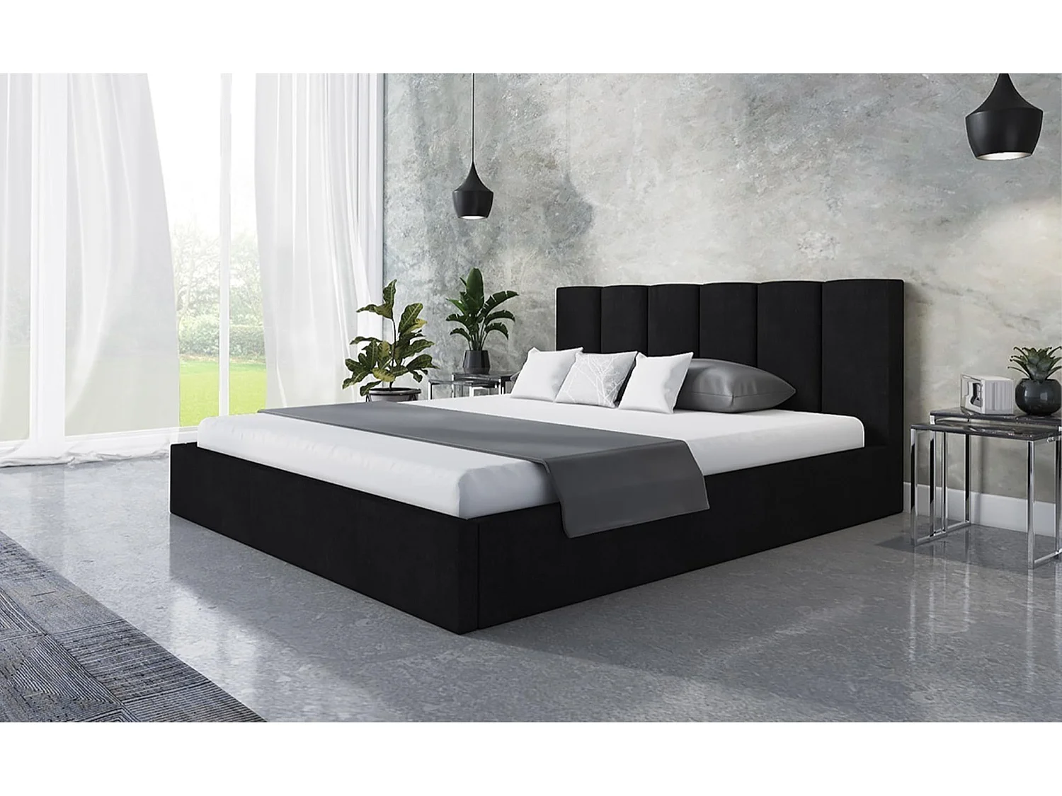Lit 120x200 - Lit Coffre de Rangement Moderne - Cadre en Métal - Tissu Jasmin doux - Collection Tokio - Noir