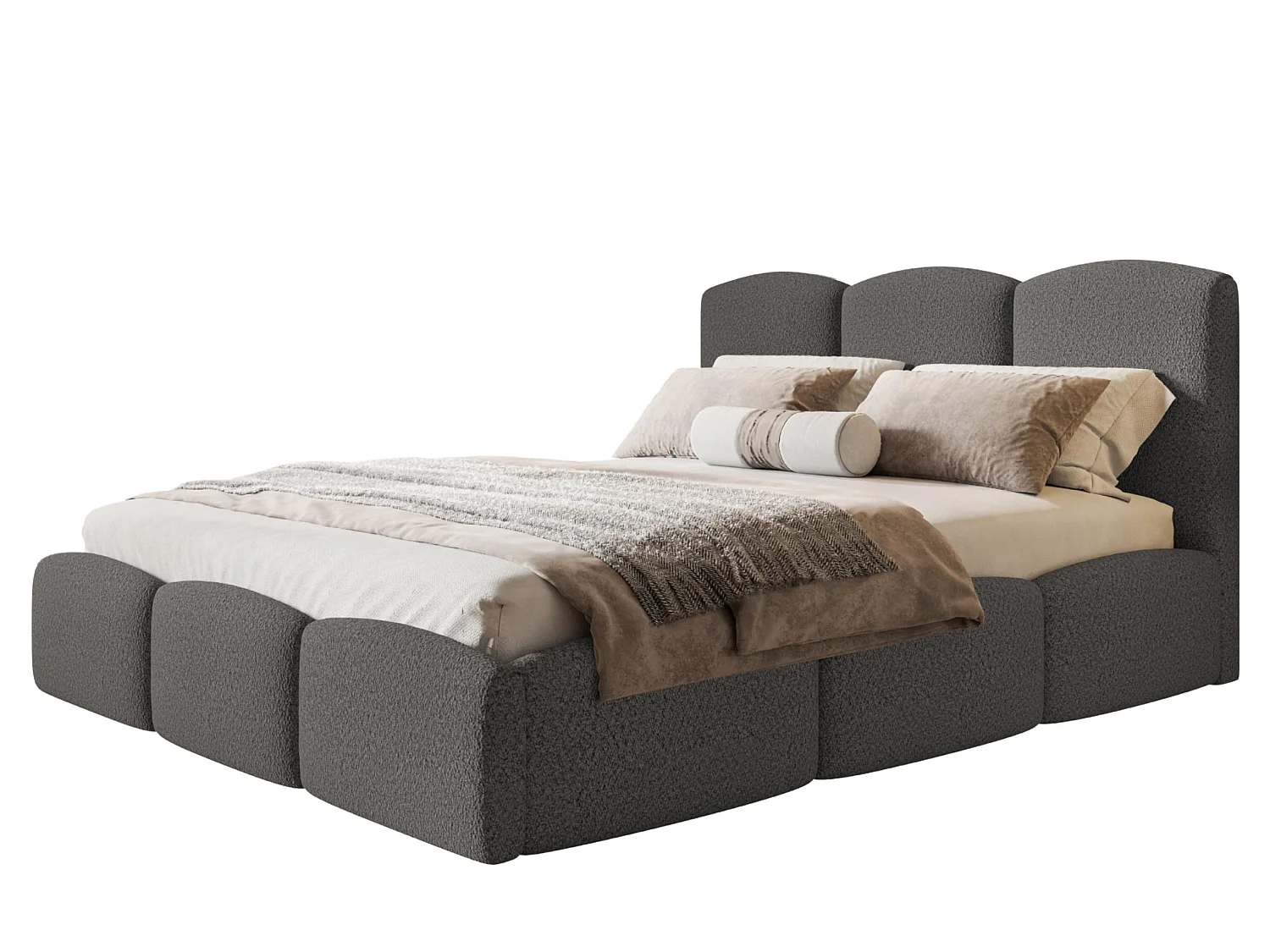 Lit 120x200 - Lit Coffre de Rangement Moderne - Cadre en Métal - Tissu Élégant Catch Me - Collection Zoya - Gris