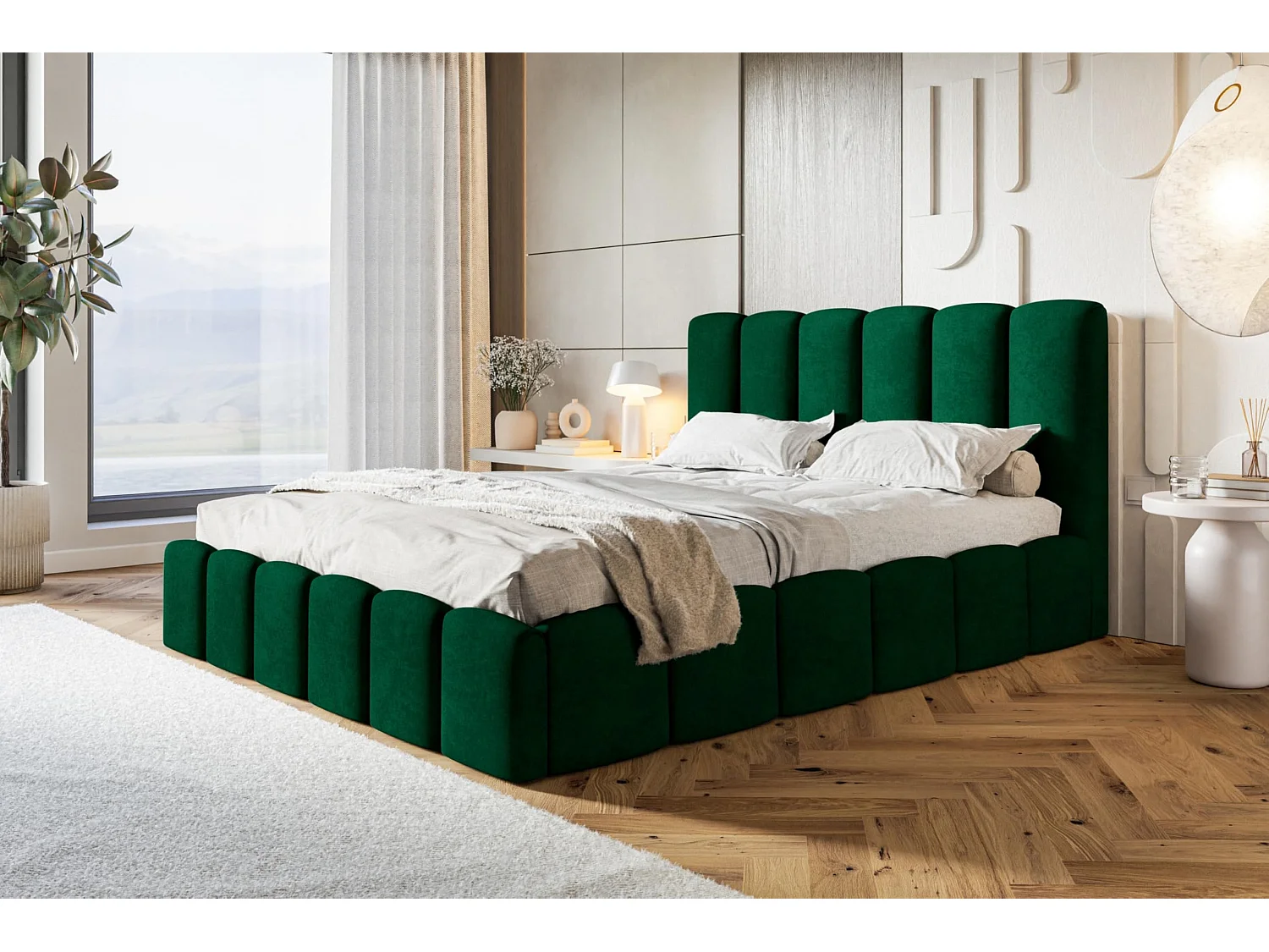 Lit 120x200 - Lit Coffre de Rangement Moderne - Cadre en Métal - Modern Betten Kronos Lisse -Collection Lucy - Vert