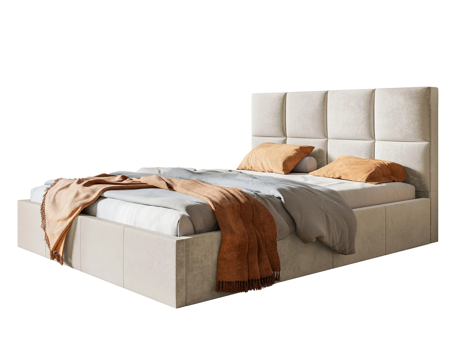 Lit 120x200 - Lit Coffre de Rangement Moderne - Cadre en Bois - Tissu Jasmin doux - Collection Roma, Beige