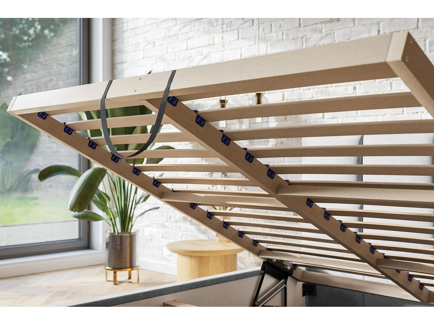 Lit 120x200 - Lit Coffre de Rangement Moderne - Cadre en Bois - Tissu Jasmin doux - Collection Roma, Beige