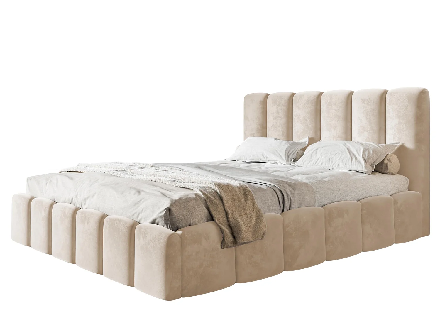 Lit 120x200 - Lit Coffre de Rangement Moderne - Cadre en Métal - Modern Betten Velours Amor -Collection Lucy - Beige