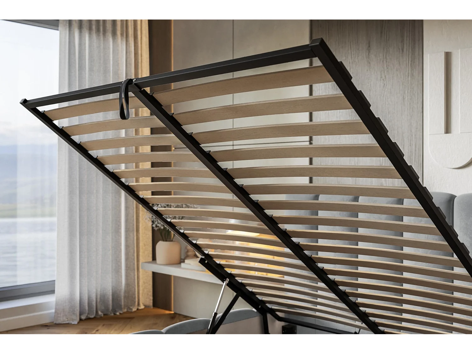 Lit 120x200 - Lit Coffre de Rangement Moderne - Cadre en Métal - Modern Betten Velours Amor -Collection Lucy - Beige