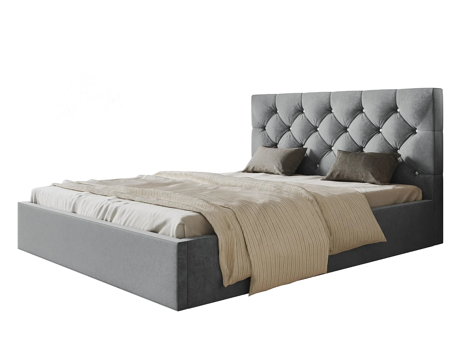 Lit 120x200 - Lit Coffre de Rangement Moderne - Cadre en Métal - Tissu Jasmin Doux - Collection Boston - Gris