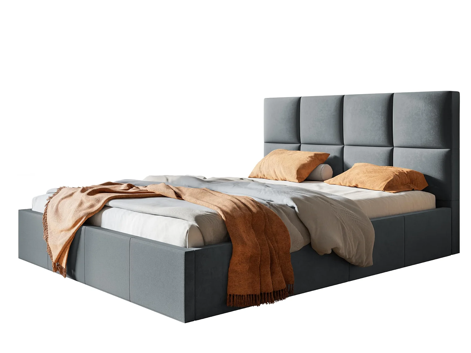 Lit 120x200 - Lit Coffre de Rangement Moderne - Cadre en Métal - Tissu lisse kronos - Collection Roma, Gris foncé